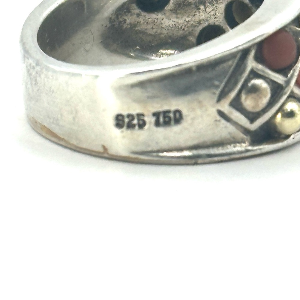 Lagos Caviar Coral Sterling Silver 18 Kt Gold Ring Size 7 RARE - Picture 4 of 9